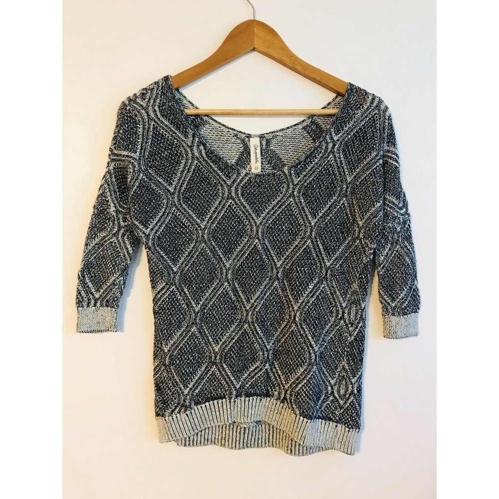 Aeropostale Women's XS Black Gray 3/4 Sleeve Knit Top Sweater 100% Cotton
